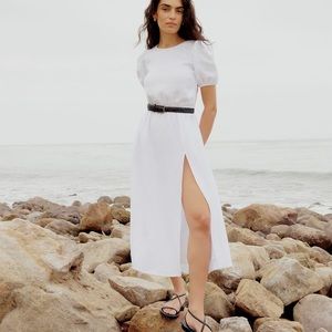 reformation anneliese linen backless dress